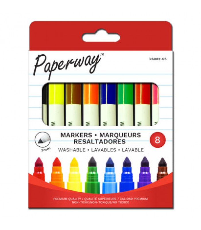 Paperway Marqueurs Lavables Pointe 3 mm - Paquet de 8