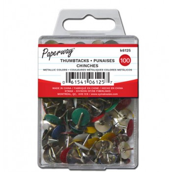 Paperway Punaises couleures métaliques - Paquet de 100
