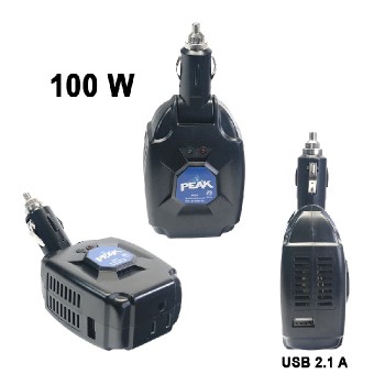 Peak Onduleur de puissance pour véhicule avec port USB 2.1 A et prise CA - 100 W