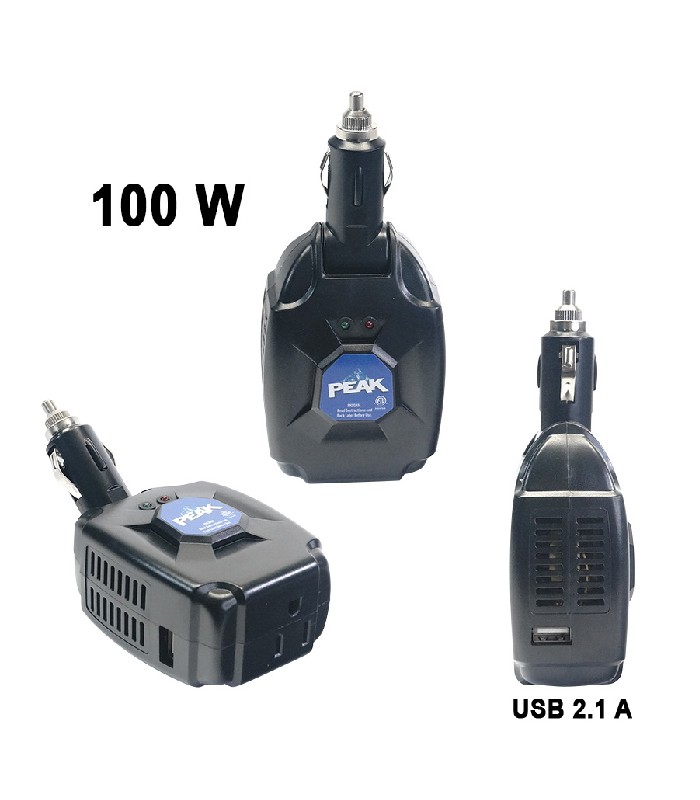 Peak Onduleur de puissance pour véhicule avec port USB 2.1 A et prise CA - 100 W