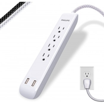Philips Barre de surtension à 4 prises et 2 ports USB - 720 joules - 15 A - Blanc - 1.2 m
