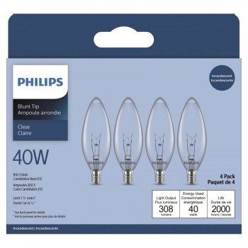 Philips Bulb BA9 Incandescent Deco Chandelier 40W Small Base Clear - Pack of 4