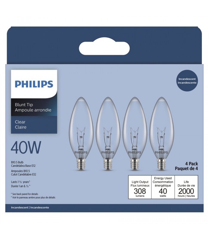 Philips Ampoule BA9 Incandescent Deco Lustre 40W Petit Culot Clair - Paquet de 4