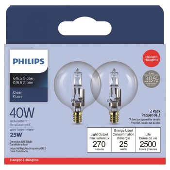 Philips Bulb G16-1/2 Halogen Energy Saver Dimmable 25W - Pack of 2