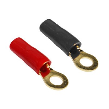 PureVolt Terminal à anneau plaqué or - Vis #10 - 10-8 AWG - Noir/Rouge - 5 paires