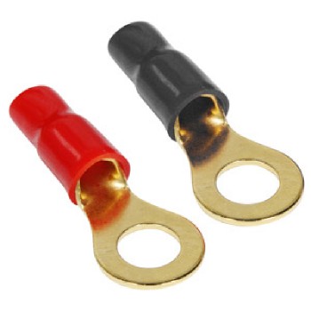 PureVolt Gold Plated Ring Terminal - #5/16 in. -10-8 AWG Screw - Black/Red - 5 pairs
