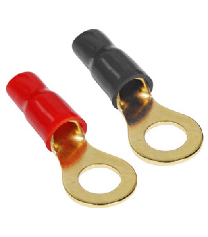 PureVolt Gold Plated Ring Terminal - #5/16 in. -10-8 AWG Screw - Black/Red - 5 pairs