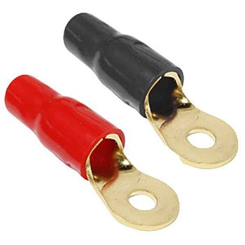 PureVolt Terminal à anneau plaqué or - Vis #1/4 po - 4-2 AWG - Noir/Rouge - 5 paires