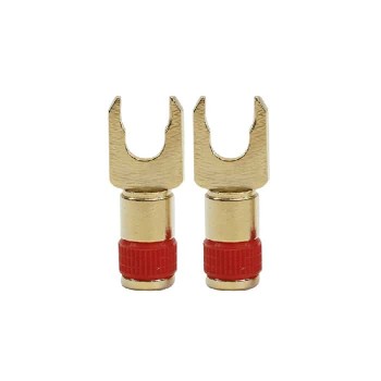 PureVolt Gold Plated Spade Terminal - 1/4 in Screw - 8 AWG - Red - 2 Pack