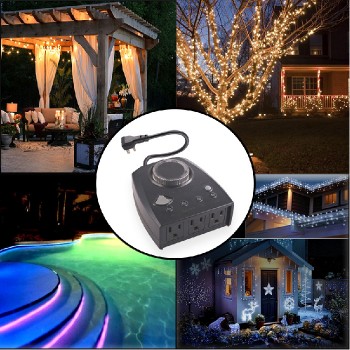 PureVolt Minuterie d'éclairage multifonction à 3 prises avec capteur photoélectrique - Extérieur - 125 V - 6.4 A - 4 modes