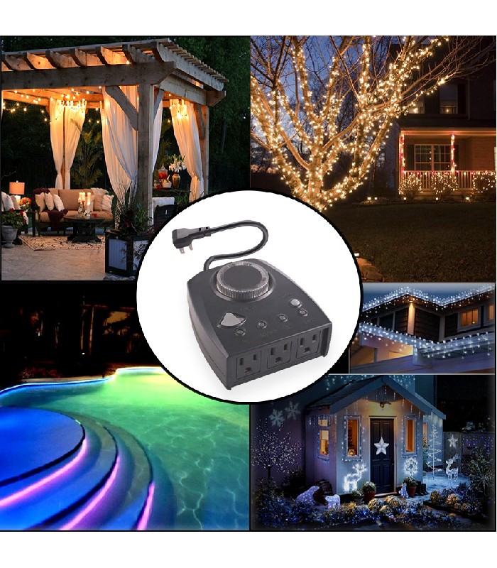 PureVolt  Multifunction 3-Outlet Lighting Timer with Photoelectric Sensor - Outdoor - 125 V - 6.4 A - 4 Modes