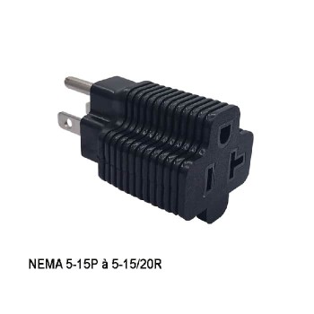 PureVolt Adaptateur NEMA 5-15P CA à NEMA 5-15/20R - 125 V - 15 A/20 A