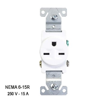 PureVolt Prise murale simple NEMA 6-15R - 250 V - 15 A - Blanc