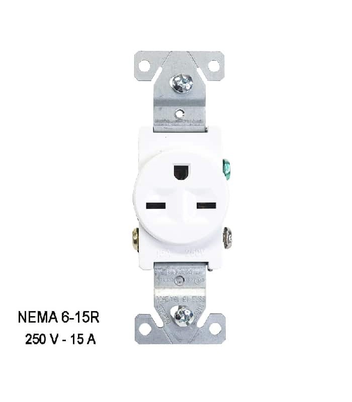 PureVolt Prise murale simple NEMA 6-15R - 250 V - 15 A - Blanc