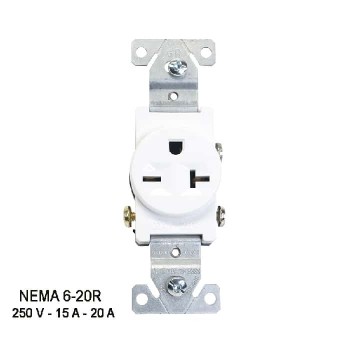 PureVolt Prise murale simple NEMA 6-20R - 250 V - 15/20 A - Blanc
