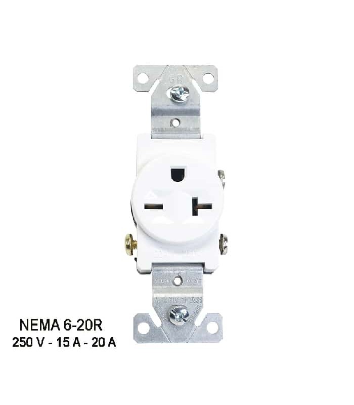 PureVolt Prise murale simple NEMA 6-20R - 250 V - 15/20 A - Blanc