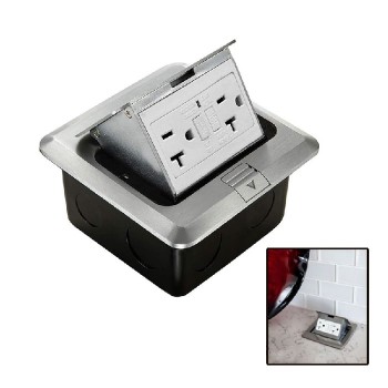 PureVolt Retractable Double GFCI Outlet for Floor - 125 V - 20 A - Stainless Steel
