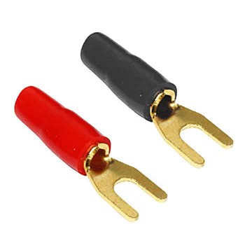 PureVolt Terminal fourchette - Vis #8 - Plaqué or - 12/10 AWG - Noir et rouge - 5 paires