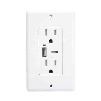 PureVolt Tamper-Resistant Dual Decora Receptacle with USB Port and USB-C Port - 125 V - 15 A