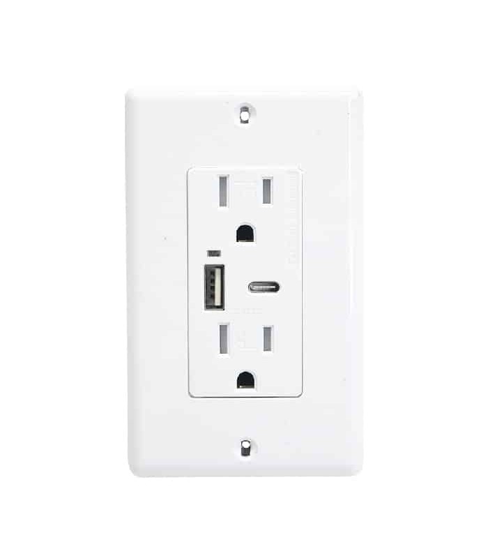 PureVolt Tamper-Resistant Dual Decora Receptacle with USB Port and USB-C Port - 125 V - 15 A