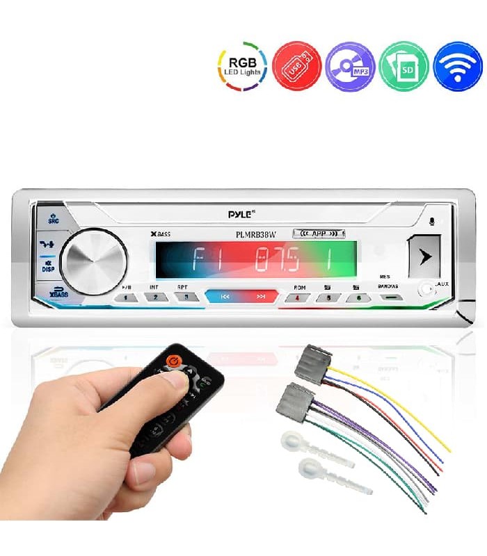 Pyle Marine DIN Digital Media Receiver with Integrated Amplifier - Bluetooth /AM/FM/MP3/USB/AUX/SD