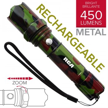 RCA 6 in. Rechargeable tactical metal flashlight with ZOOM, 450LM