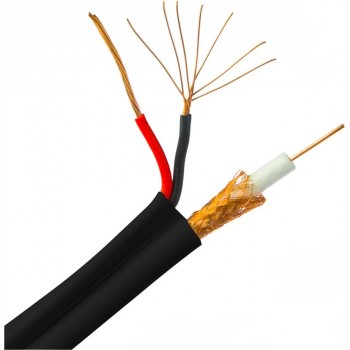 RG59 20AWG BC 95% CCA Blindé Noir + 2C 18AWG CCA Câble siamois CMR - 100 pi.
