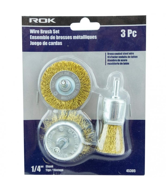 ROK 3 PC Brass Wire Cup Brush Set