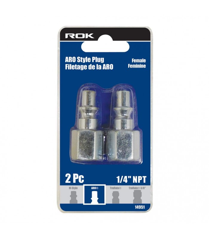 ROK Embout Style ARO 1/4 po NPT femelle - Paquet de 2