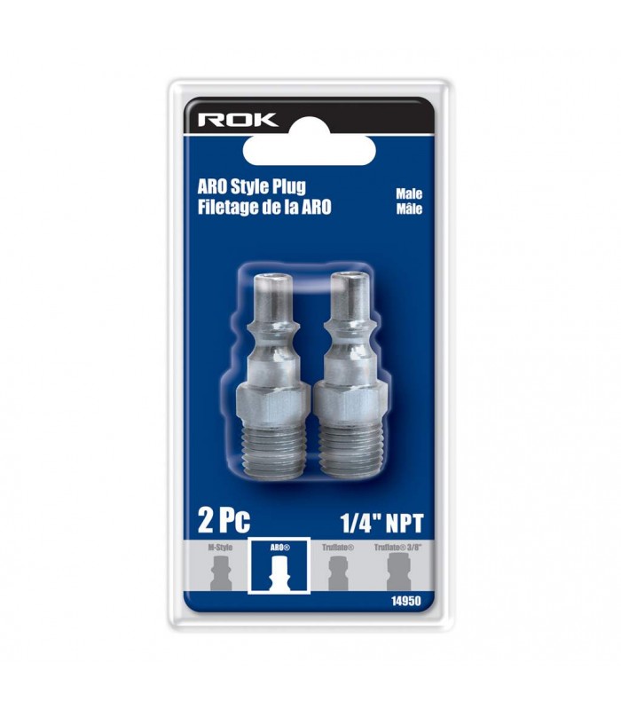 ROK Embout Style ARO 1/4 po NPT mâle - Paquet de 2