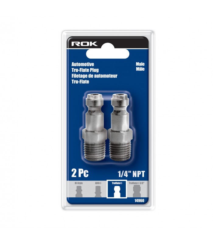 ROK Automotive Tru-Flate 1/4 in. NPT Plug Male - Pack of 2