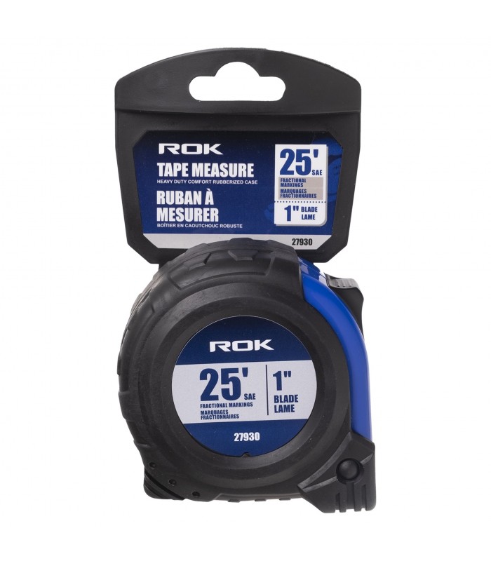 ROK Ruban à mesurer professionnel 1 po x 25 pi Marquage fractionnaire