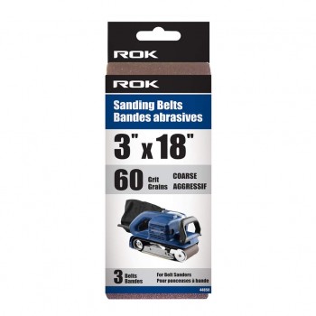 Bande abrasive 3 X 18 po. 60 Grains 3 pièces ROK