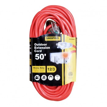 SHOPRO 50 ft. 12/3 3-Outlet Extension Cord Light with Indicator - Red