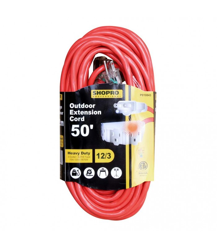 SHOPRO Rallonge de 50 pi 12/3 à 3 prises avec indicateur lumineux - Rouge