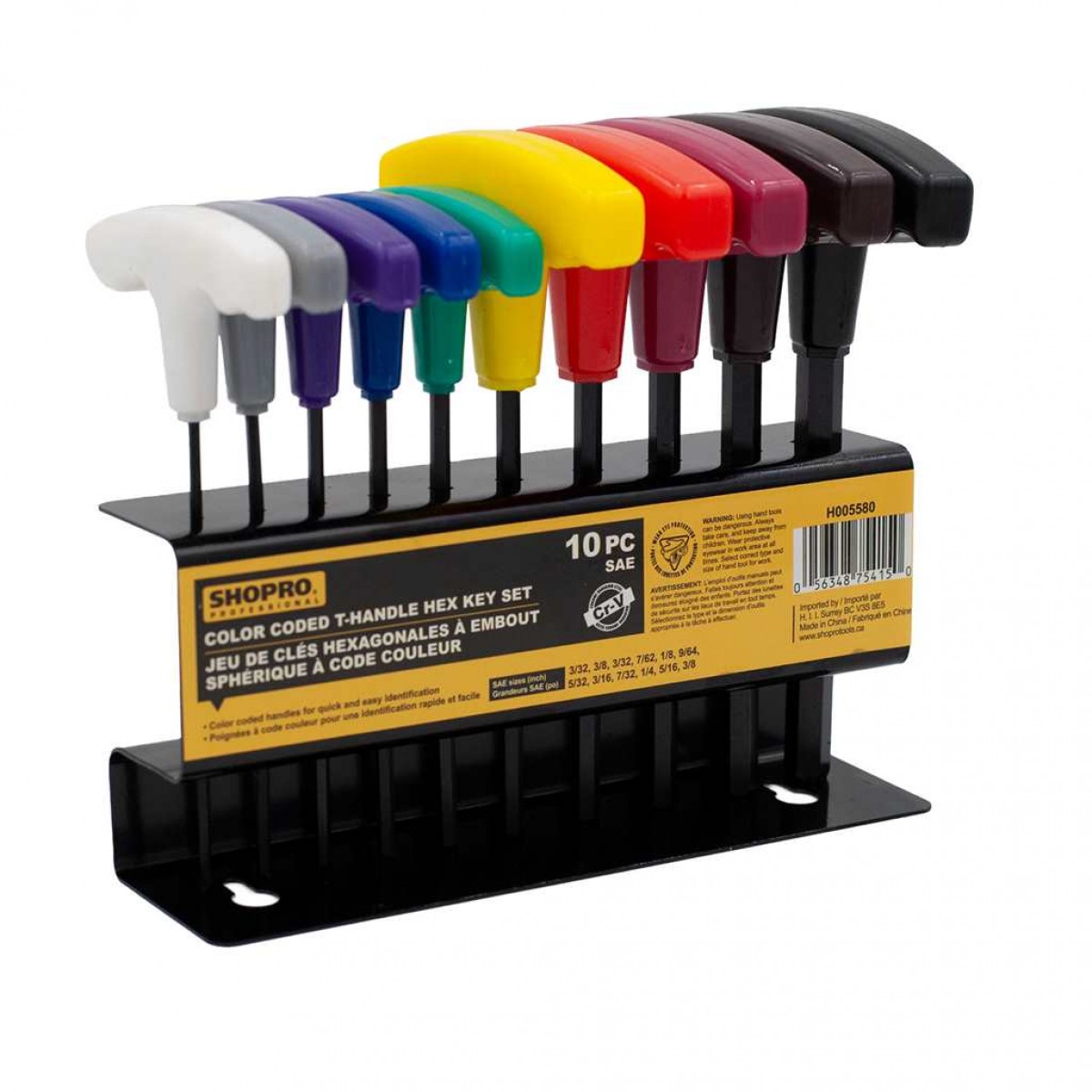 SHOPRO Color coded THandle Hex Key Set SAE 10 pcs H005580