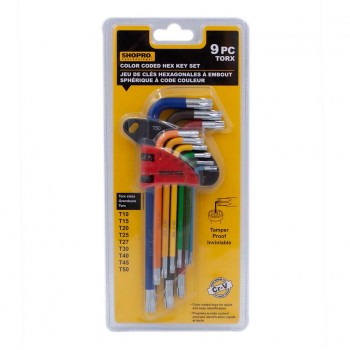 SHOPRO Jeu de clés hexagonales à bout sphérique Torx Long Code couleurs - 9 pièces