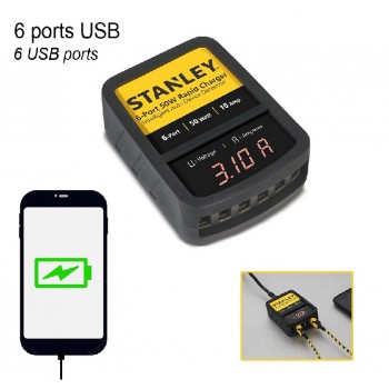 STanley Fast Charger with LED Readout - 6 USB ports - 50 W - 10 A