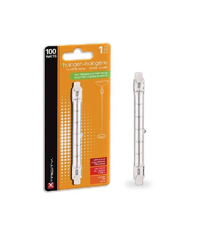 Ampoule halogène T3 Type J 118 mm - 130 V - 100 W - RSC double contact - Claire