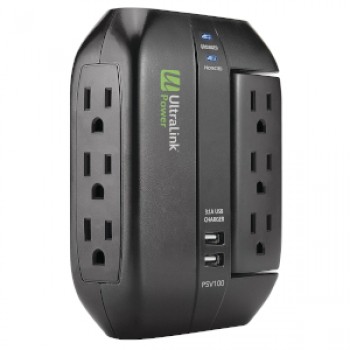 UltraLink 6 Outlets Multimedia Surge Protector with 2 USB port - Black