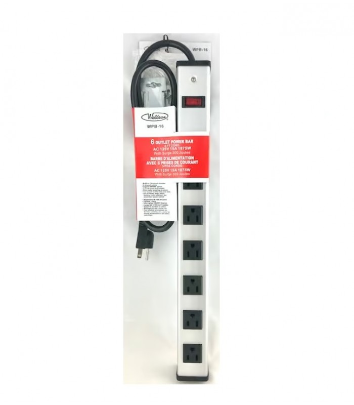 Wellson 6-Outlet Power strip 3ft cord 15A 1875W