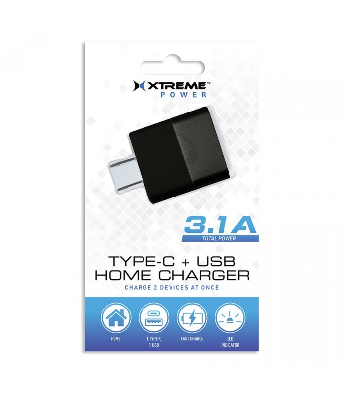 Xtreme – Home charger USB-A 3.1A + USB-C (PD) 15.4W – Black