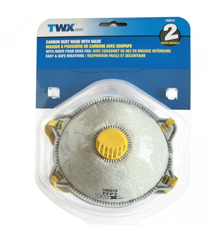 TWXpert Masque à poussière de carbone avec valve - Paquet de 2