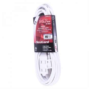FlexiCord Rallonge Intérieure SPT-2 16/2 3-Prises Blanc 4.5m/14.7 pi.