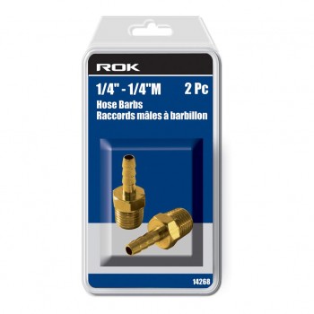ROK 2pc 1/4 po M NPT x 1/4 po cannelé de tuyau