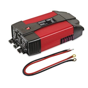 PureVolt Vehicle Power Inverter with 2 USB Ports, 3 AC Outlets and Cables - 1500 W