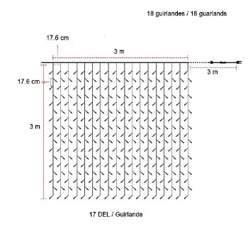LED Curtain lights - 18 garlands - 306 LEDs - 3000 K - IP44 - 3.3 m
