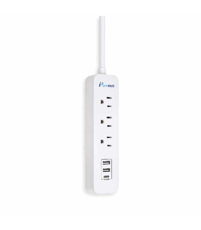 PureVolt 3-Outlet Power Strip With 2 USB Ports and 1 USB-C - 125 V - 15 A - White - 90 cm