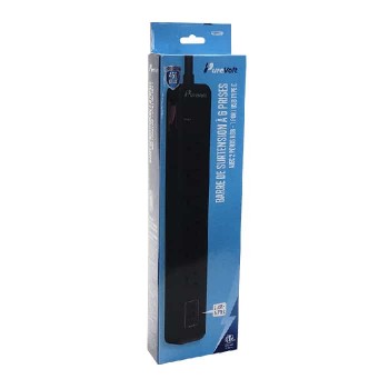 PureVolt 6 Outlet Power Surge Protector with 2 USB Ports and 1 USB-C Port - 450 joules - 15 A - Black - 90 cm