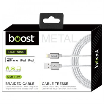 Boost Câble double tressé USB vers Lightning de 6,6 pieds - Blanc